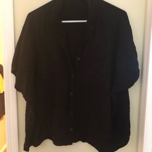 Button up lularoe solid black short sleeve shirt .